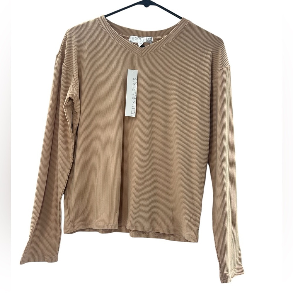 NWT Society & Stitch Tan Long Sleeve Ribbed Top